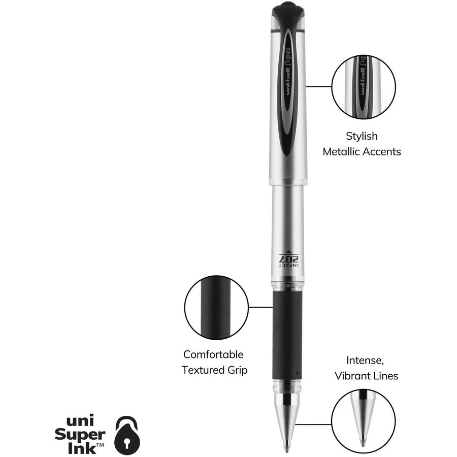 Uniball 207 Impact Gel Pen w/ Cap - 1.0mm Black 65800