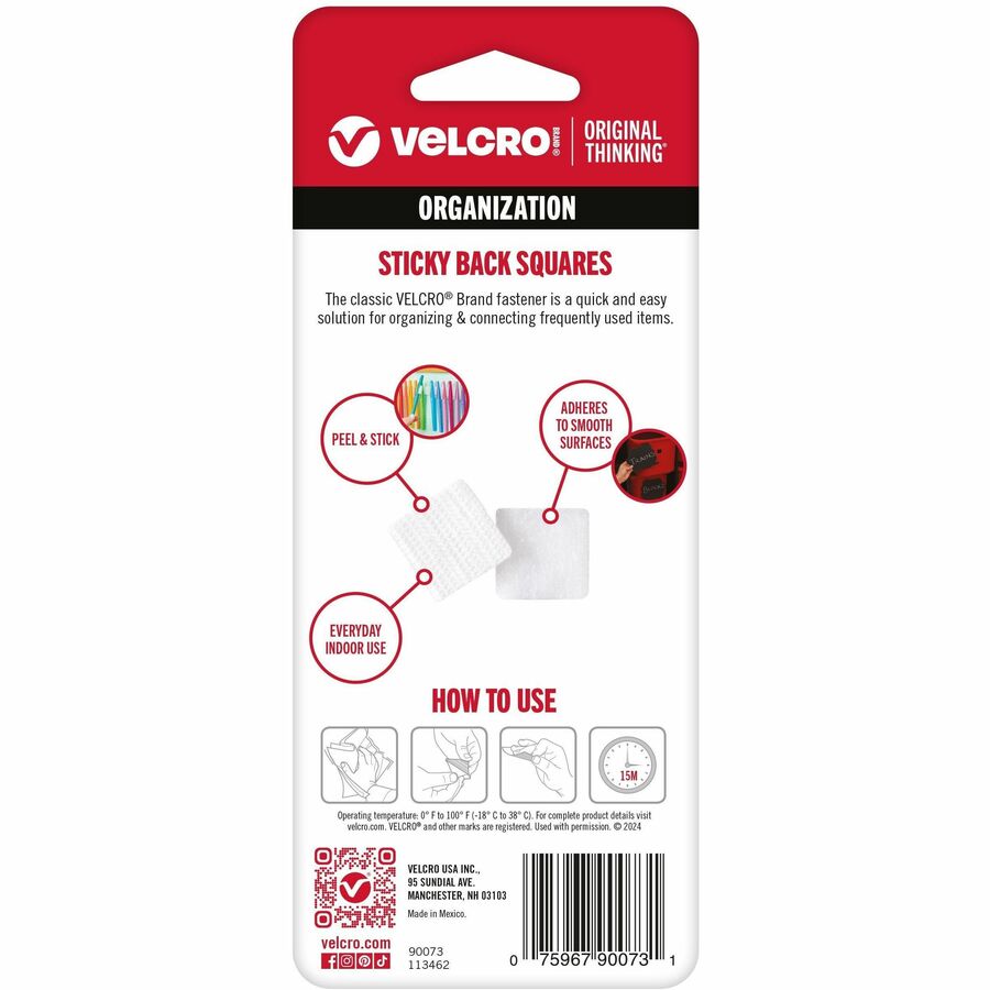 VELCRO® Sticky Back 7/8in Squares White 12 ct