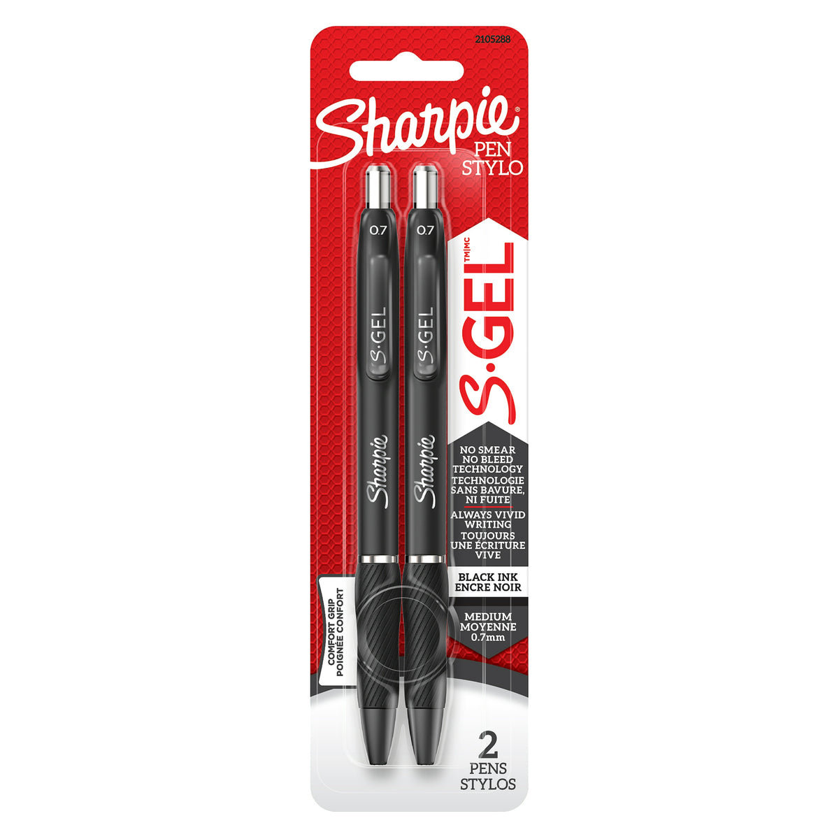 Sharpie S-Gel gel pens 2-pack, 0.7 mm medium, black ink