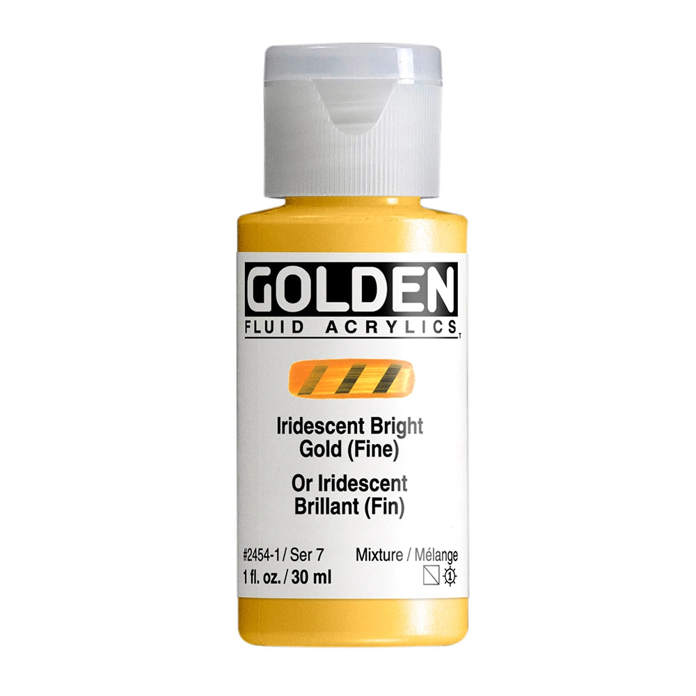 Golden Fluid Acrylic Iridescent Bright Gold Fine, 1 oz (30 ml) bottle