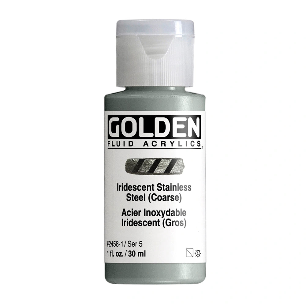 Golden Fluid Acrylic Iridescent Stainless Steel Coarse, 1 oz (30 ml) bottle