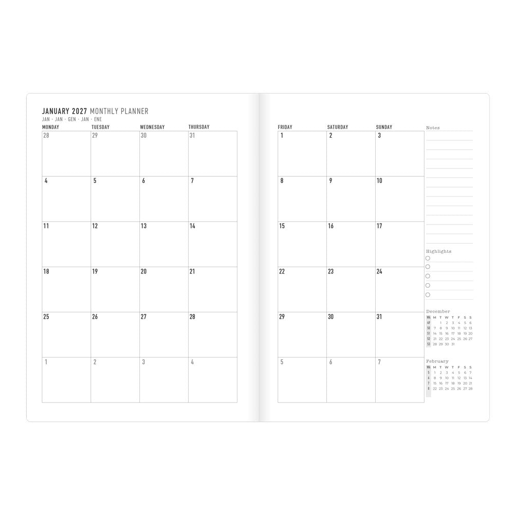 Letts Denim 2027 weekly planner, inside page view