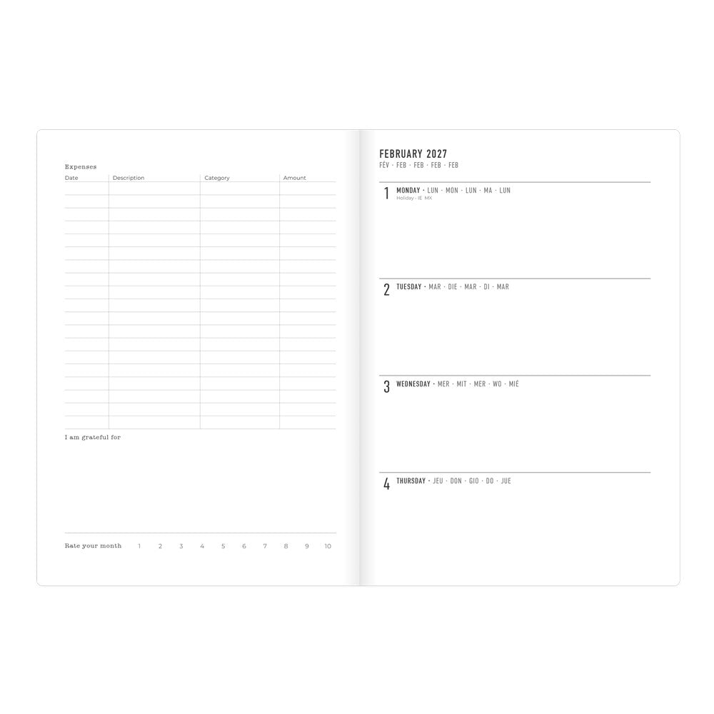 Letts Denim 2027 weekly planner, inside page view