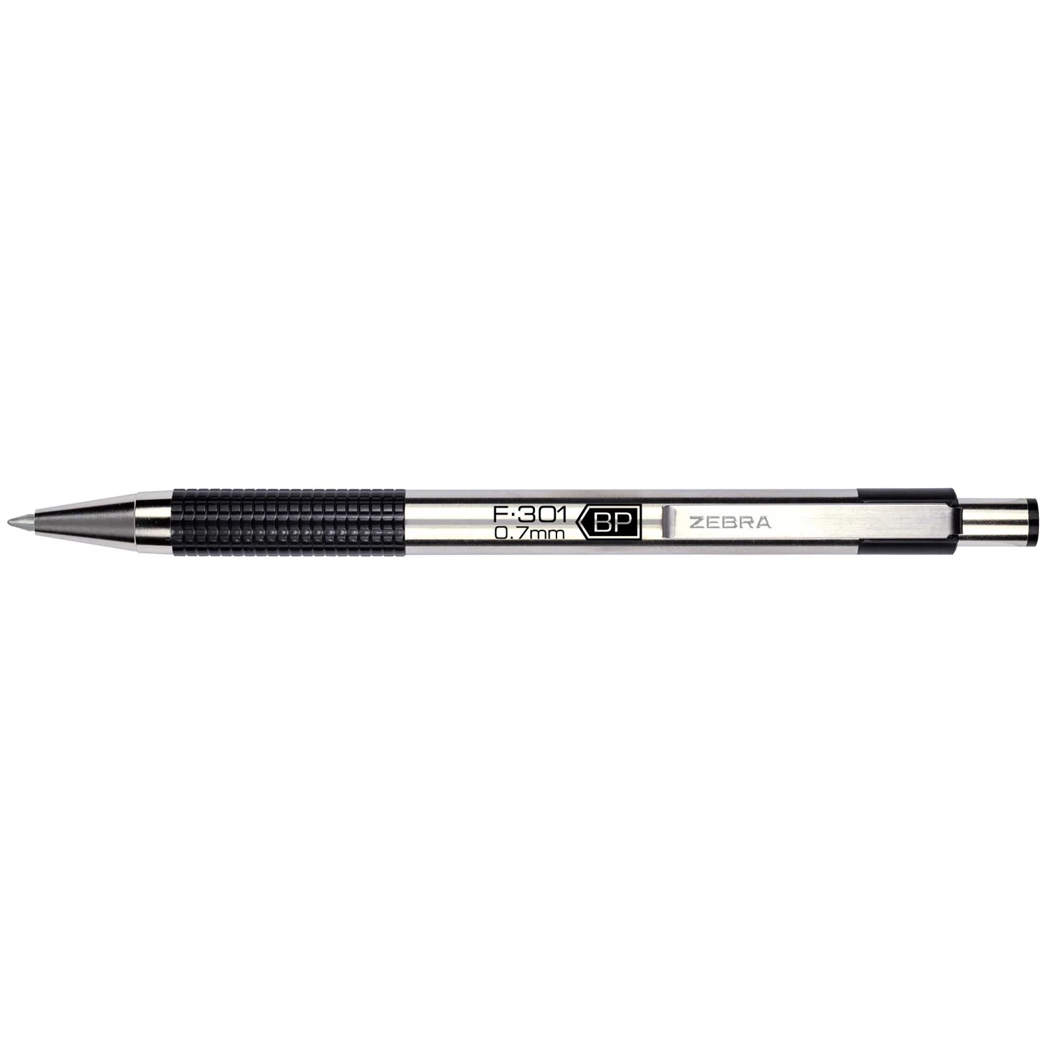 Stylo-bille rétractable en acier inoxydable Zebra F-301 – Pointe fine 0,7 mm, encre noire