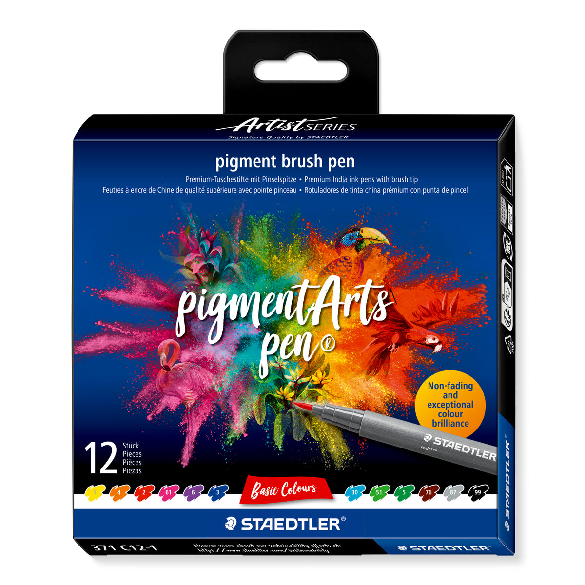 Staedtler Pigment Arts brush pen set — 12 Pens, Basic Colours (371 C12-1)