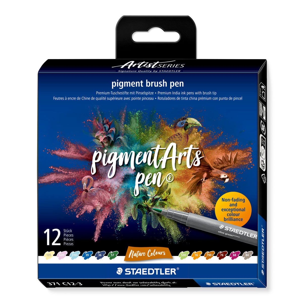 Staedtler Pigment Arts brush pen set — 12 Pens, Nature Colours (371 C12-3)
