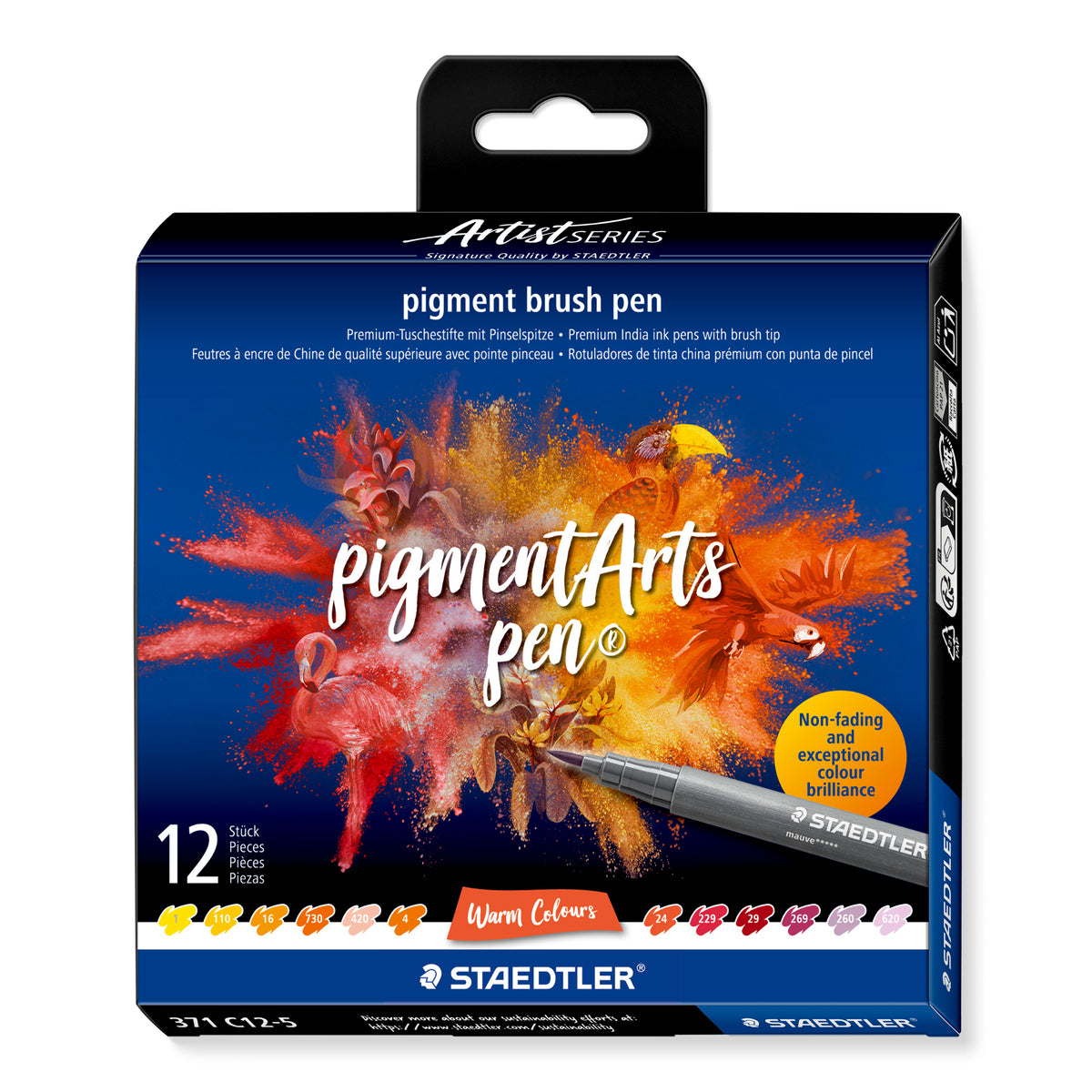 Staedtler Pigment Arts brush pen set — 12 Pens, Warm Colours (371 C12-5)