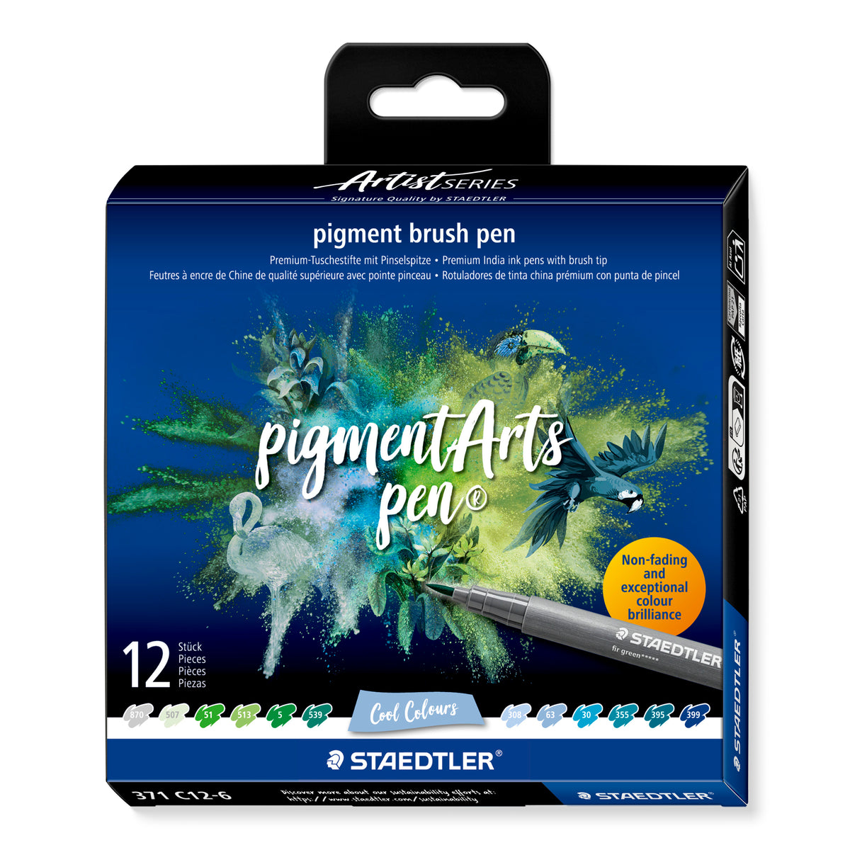 Staedtler Pigment Arts brush pen set — 12 Pens, Cool Colours (371 C12-6)