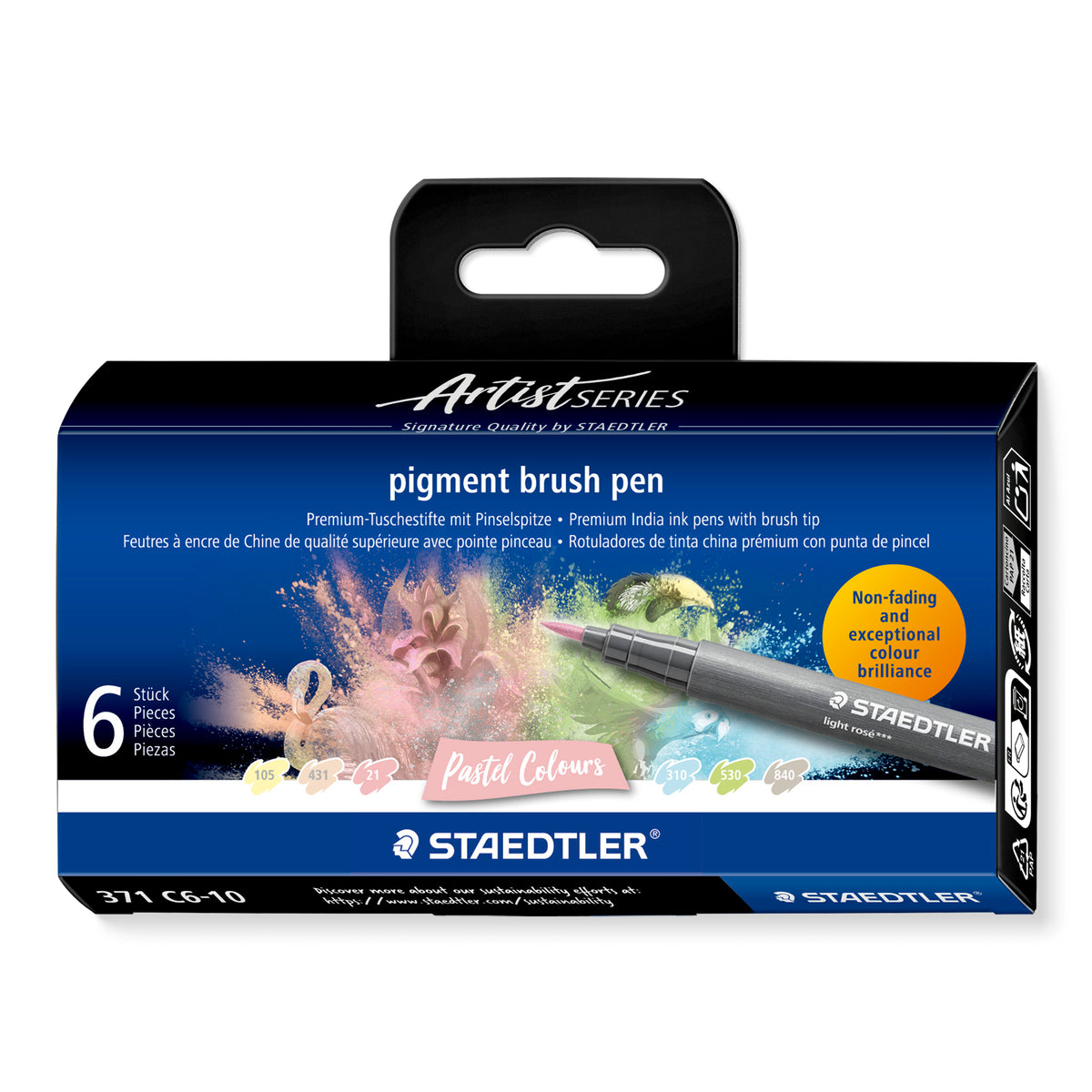 Staedtler Pigment Arts brush pen set — 6 Pens, Pastel Colours (371 C6-10)