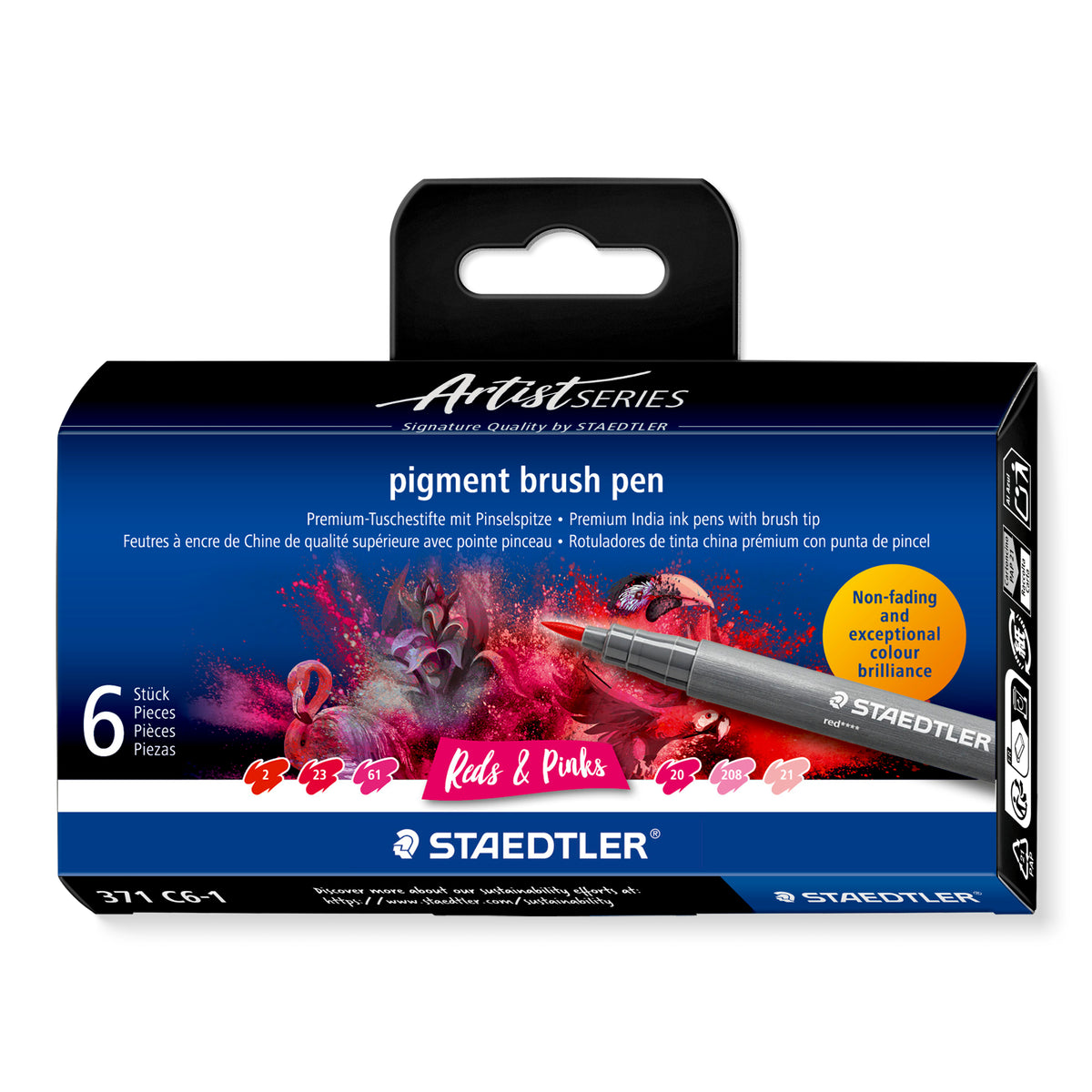 Staedtler Pigment Arts brush pen set — 6 Pens, Reds & Pinks (371 C6-1)