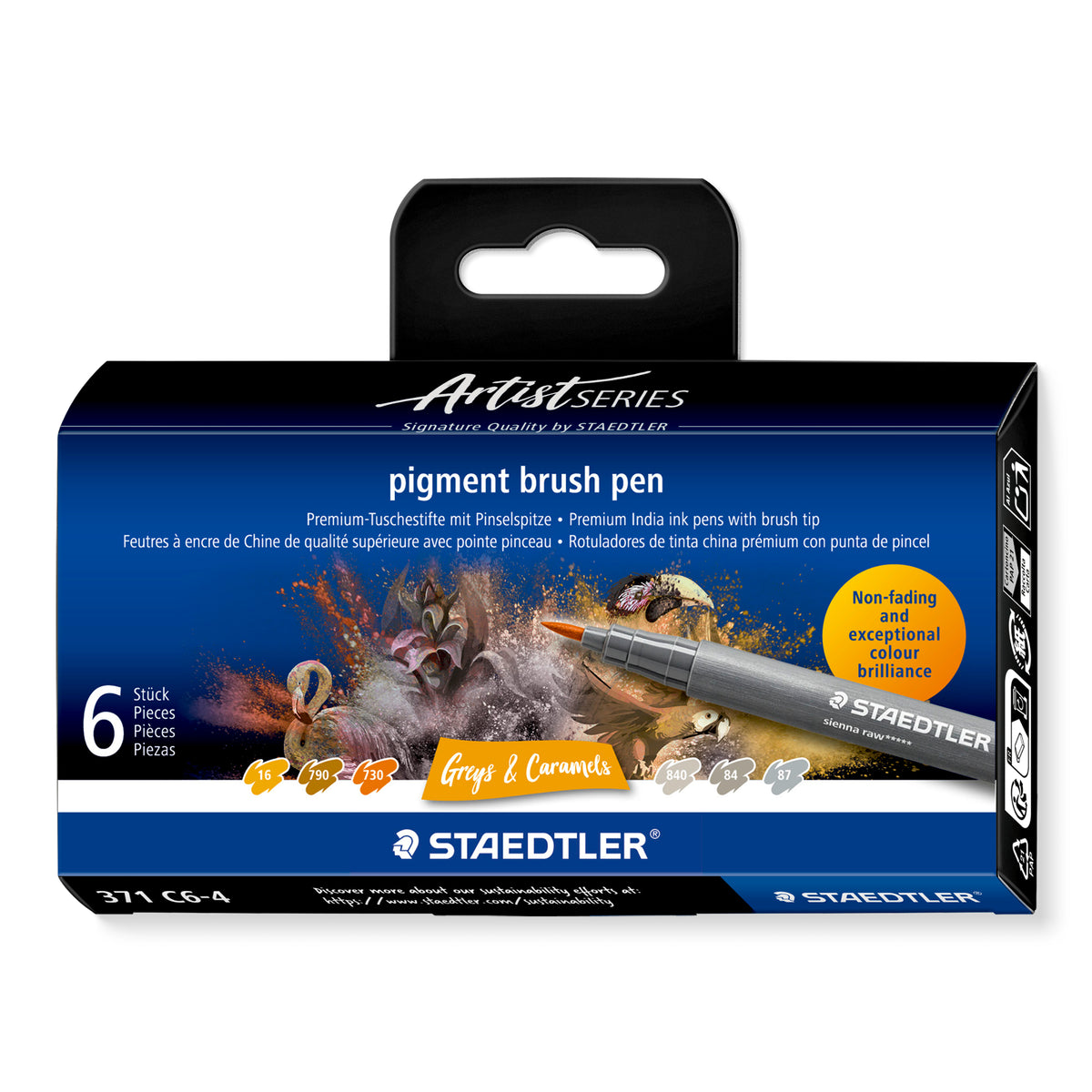 Staedtler Pigment Arts brush pen set — 6 Pens, Greys & Caramels (371 C6-4)