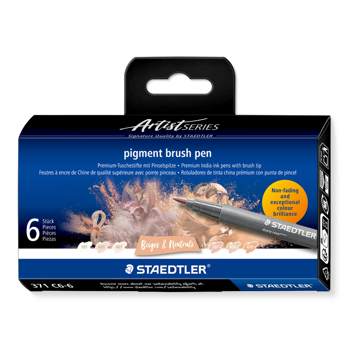 Staedtler Pigment Arts brush pen set — 6 Pens, Beiges & Neutrals (371 C6-6)