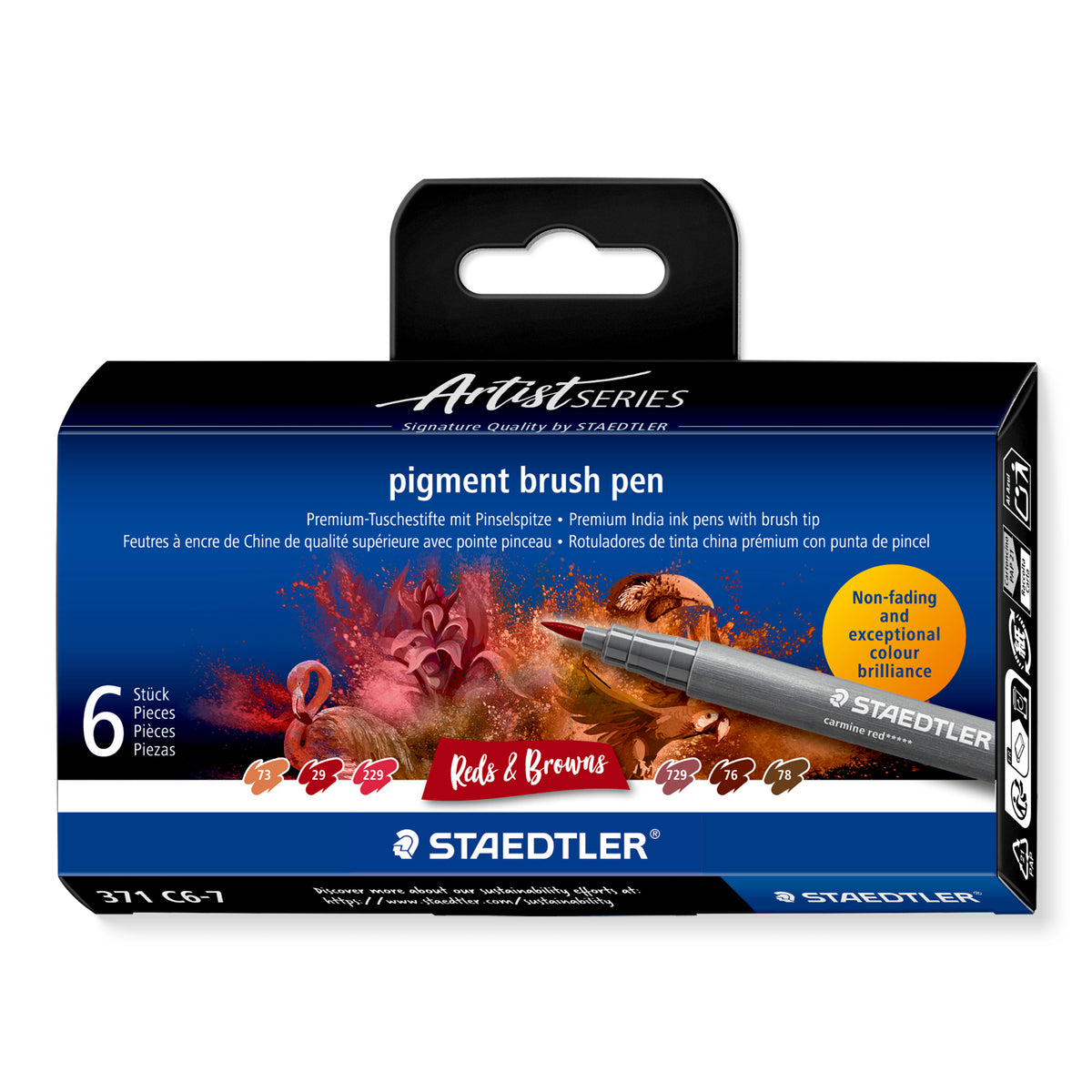 Staedtler Pigment Arts brush pen set — 6 Pens, Reds & Browns (371 C6-7)