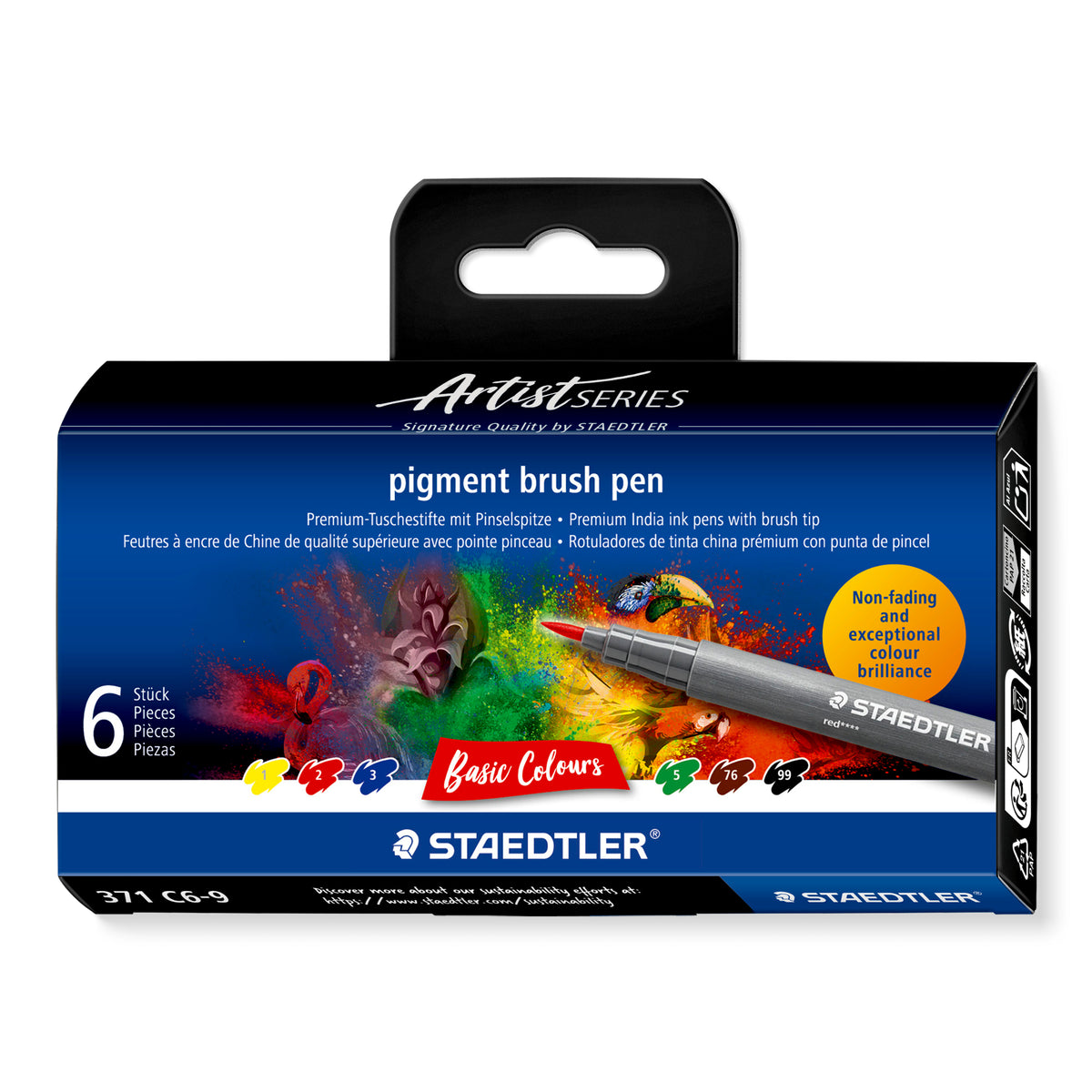 Staedtler Pigment Arts brush pen set — 6 Pens, Basic Colours (371 C6-9)