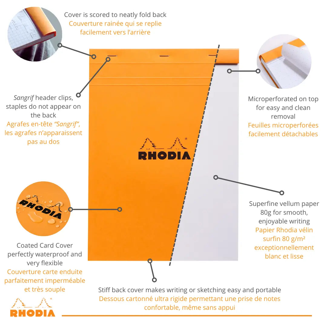 Rhodia Grid 5x5 Notepad N°38, Orange, A3+ | 80 Sheets