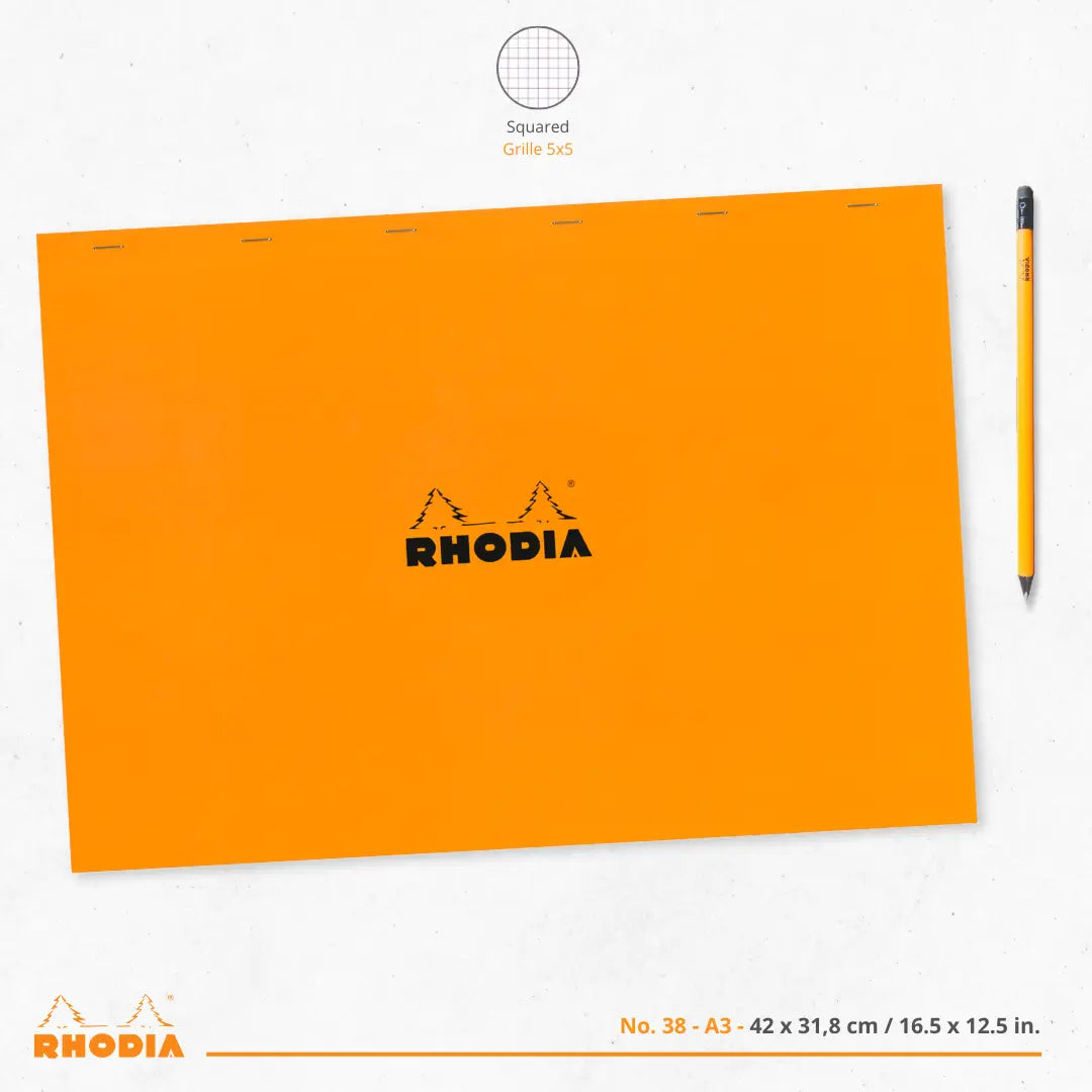 Rhodia Grid 5x5 Notepad N°38, Orange, A3+ | 80 Sheets