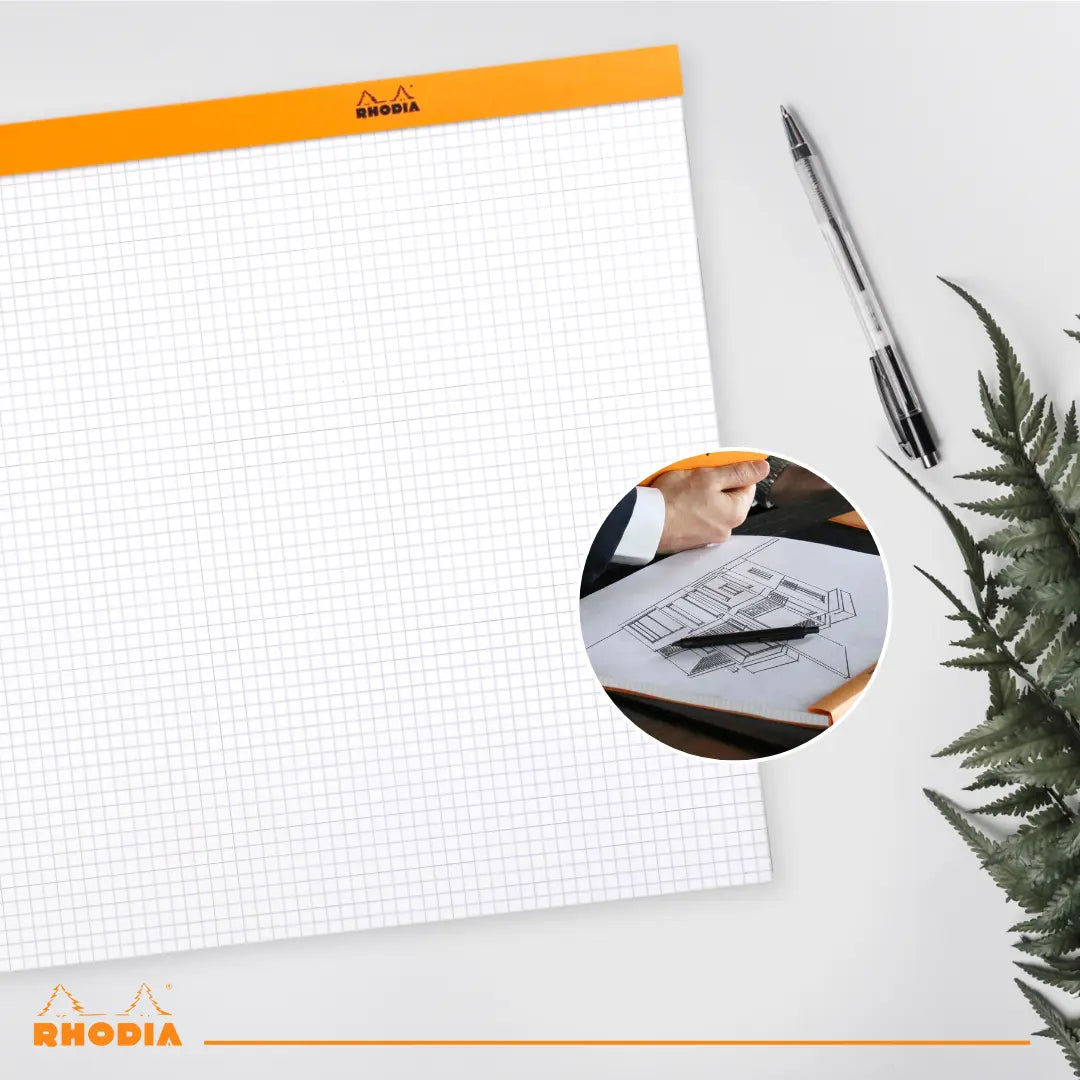 Rhodia Grid 5x5 Notepad N°38, Orange, A3+ | 80 Sheets