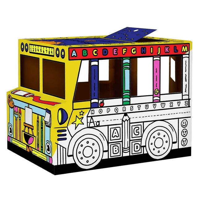 Maisonnette/Bus scolaire en carton à colorier