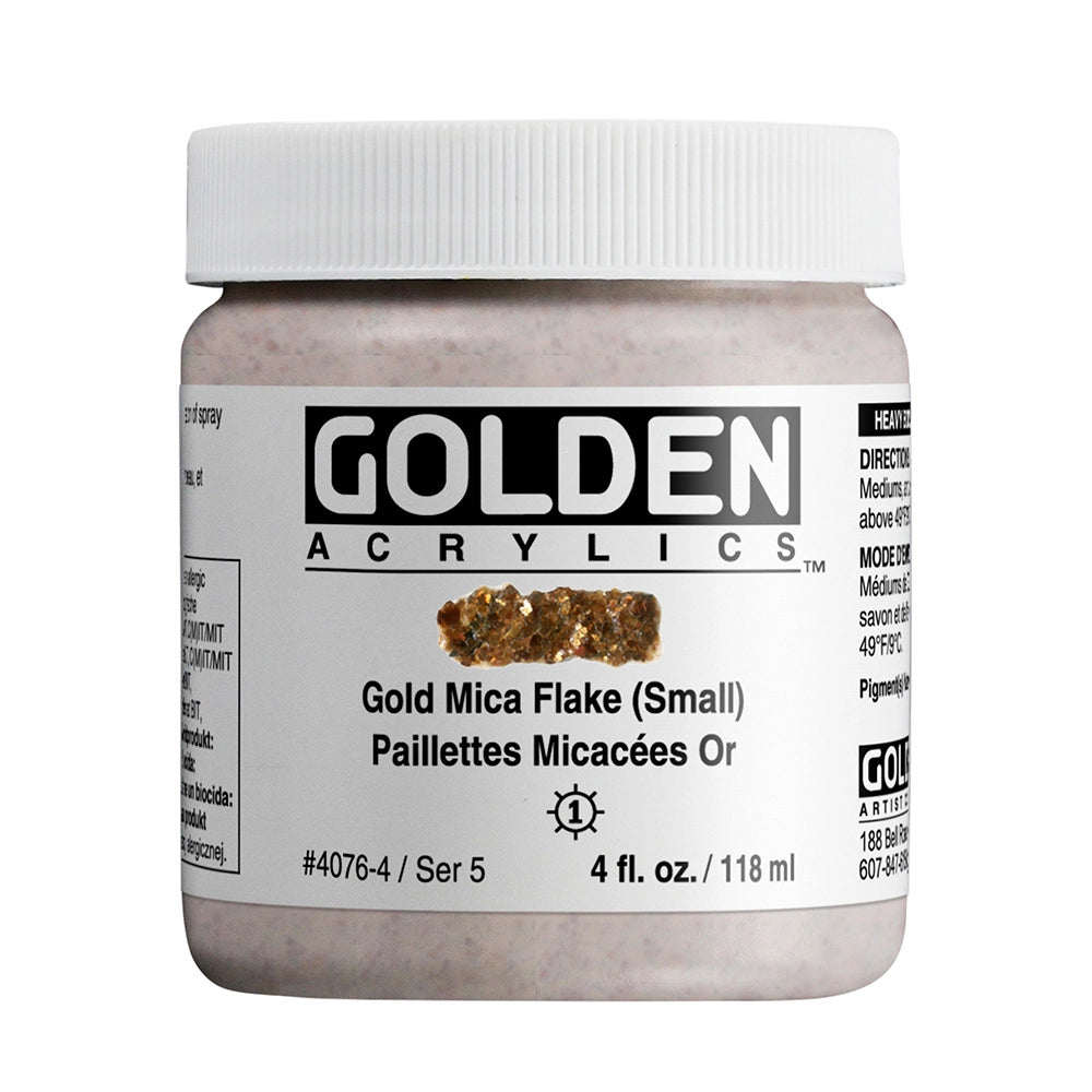 Golden Heavy Body Acrylic Gold Mica Flake (Small), 4 oz (118 ml) jar