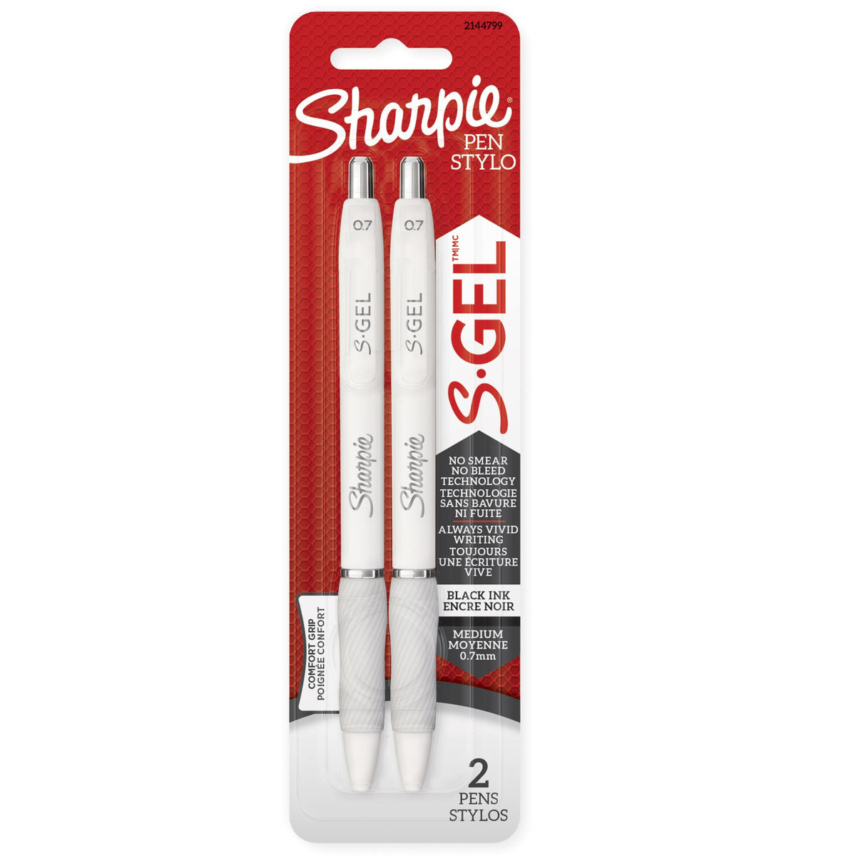 Sharpie S-Gel gel pens 2-pack, Pearl White barrel, black ink, 0.7 mm