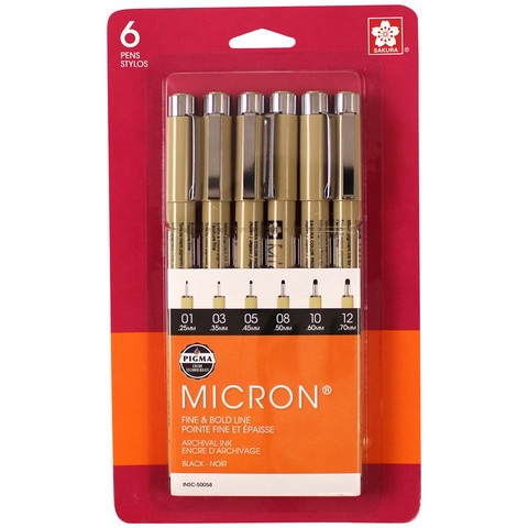 Pigma Micron Set- 01/03/05/08/10/12 Black