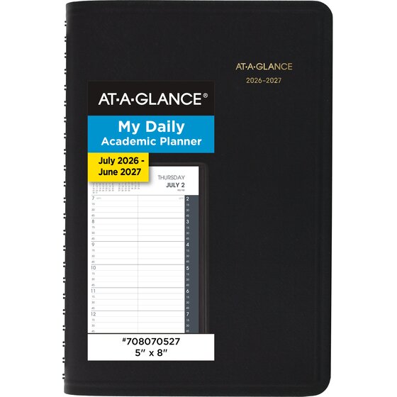Agenda scolaire AT-A-GLANCE 2026/2027, 12 mois, 5x8, Couleurs assorties