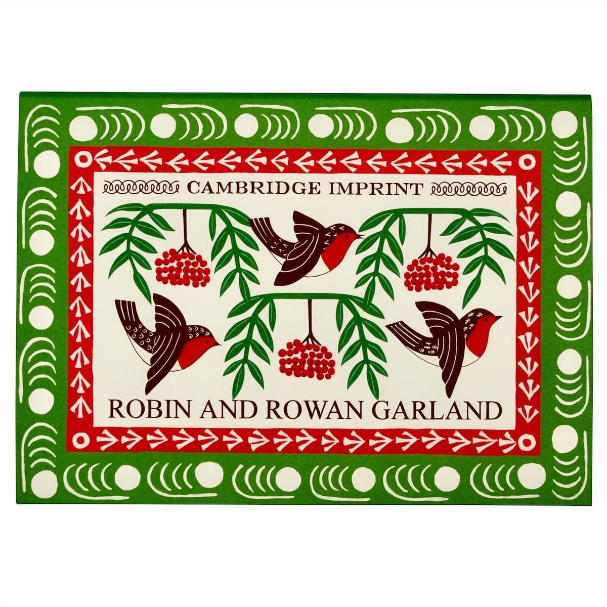 Cambridge Imprint Robin and Rowan Garland card wallet with illustrated robins, green leaves and red berries