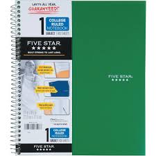 Five Star 1 Subject College Ruled Spiral Notebook, 8.5 x 11 inch, 100 sheets