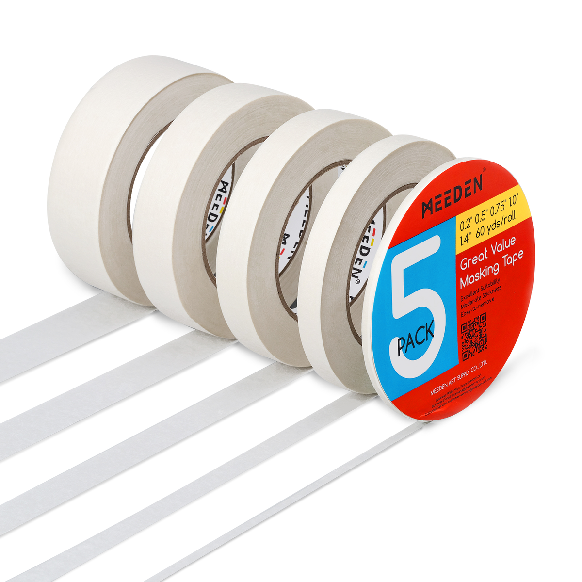 Meeden Masking Tape Set — 5 Rolls, 0.2" to 1.4" Widths