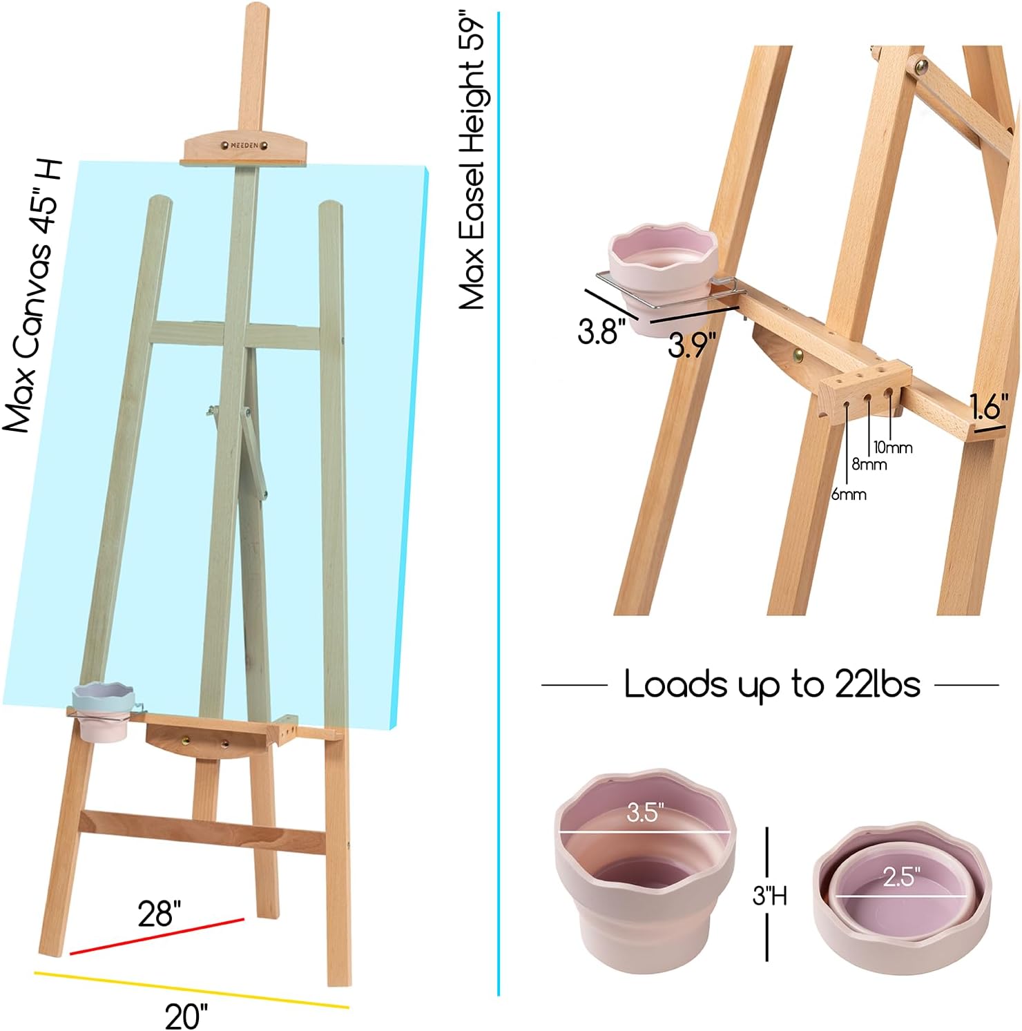 Beechwood Small Lyre Easel w/ Brush Holder