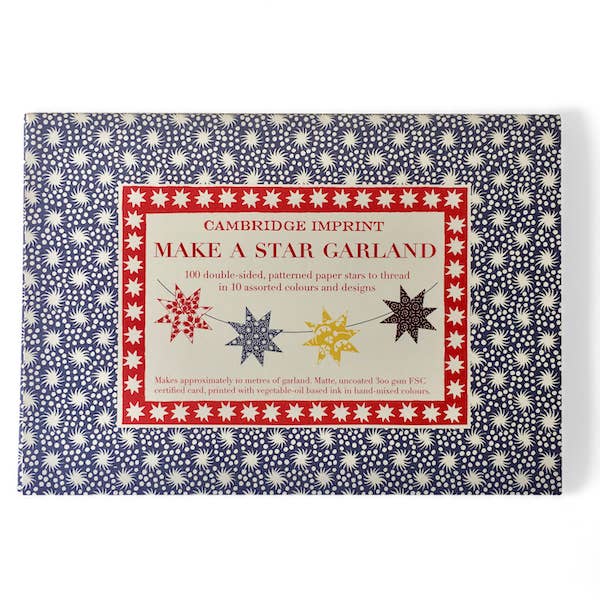 Cambridge Imprint Make a Star Garland kit in a blue patterned card wallet with illustrated star designs