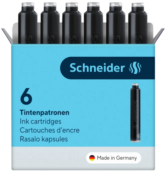 Schneider Universal Fountain Pen Ink Cartridges, Black, 6-Pack
