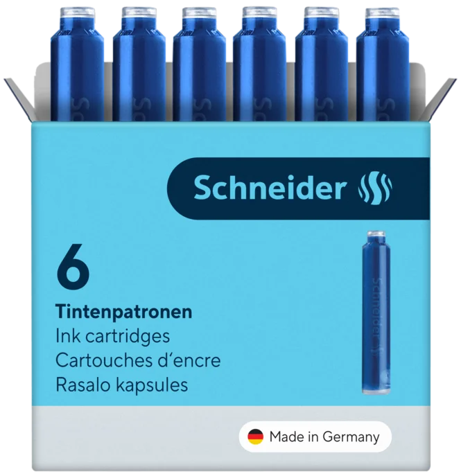 Schneider Universal Fountain Pen Ink Cartridges, Blue Erasable, 6-Pack