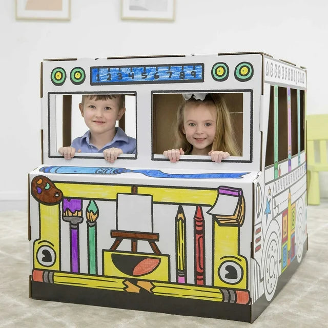 Maisonnette/Bus scolaire en carton à colorier
