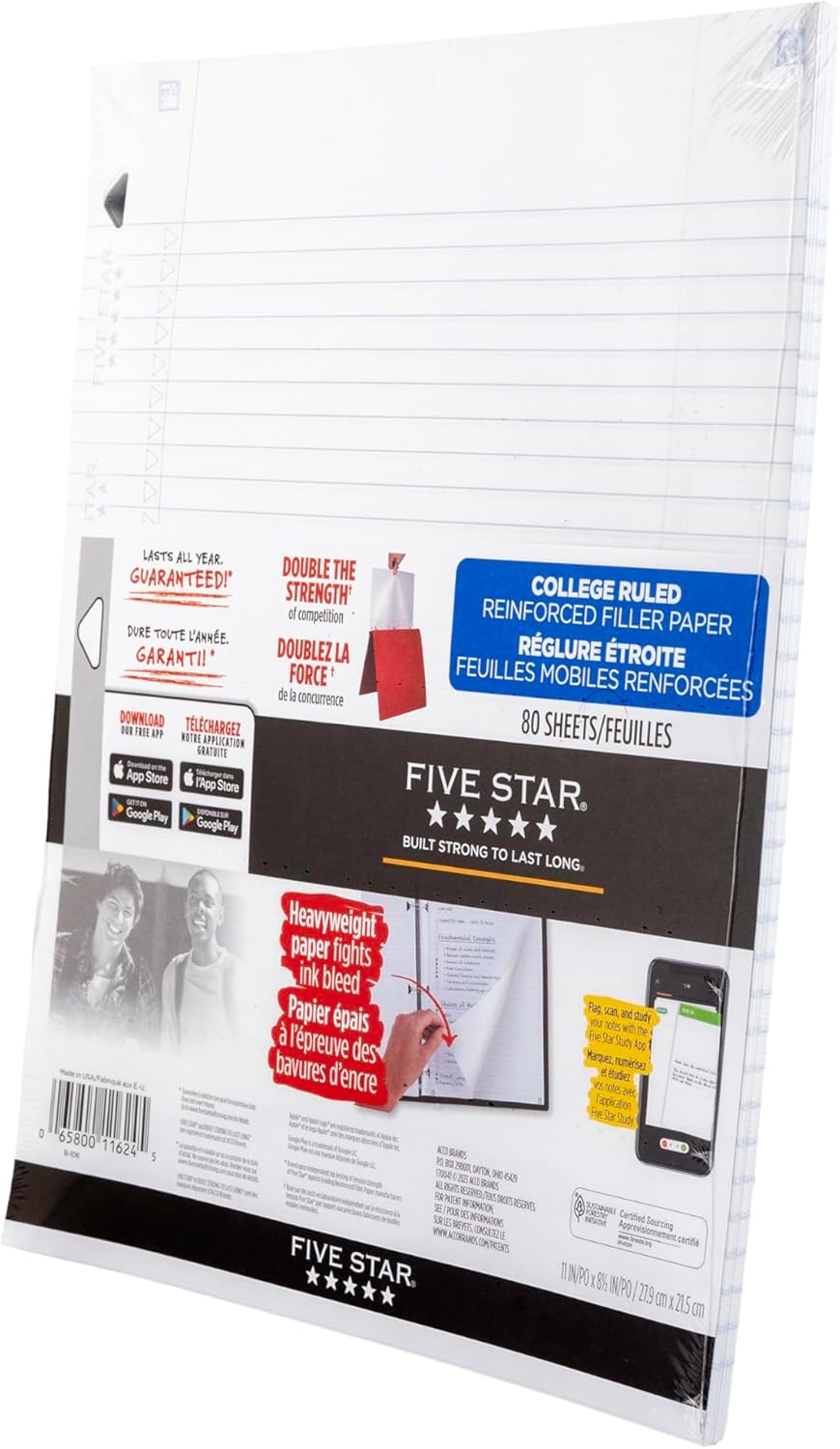 Five Star Reinforced Refill Paper College Ruled - 80 Sheets Heavyweight