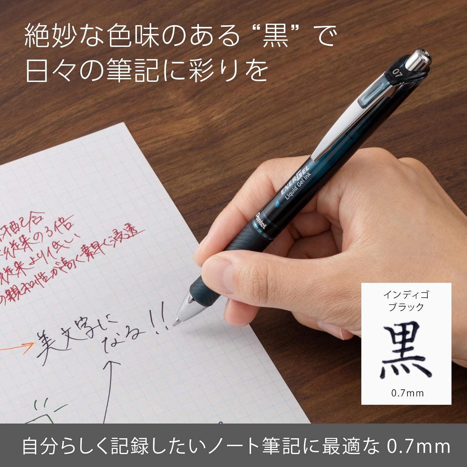 EnerGel Dark Colours Retractable Gel Roller, (0.7mm) Metal Tip, Indigo-Black Ink