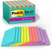 Post-it® Super Post-it® très grands | 101 x 152 mm | Couleurs vives | Ligné | 45 feuilles/bloc | 24 blocs/paquet