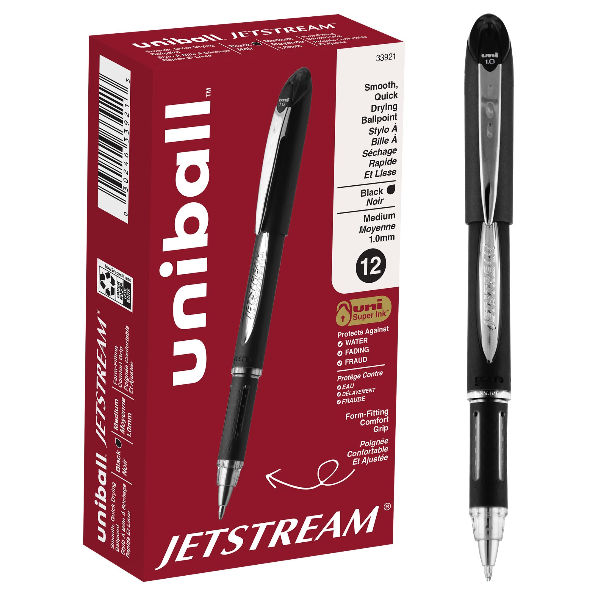 Uniball Jetstream Ballpoint Pen w/ Cap - 1mm Black 33921