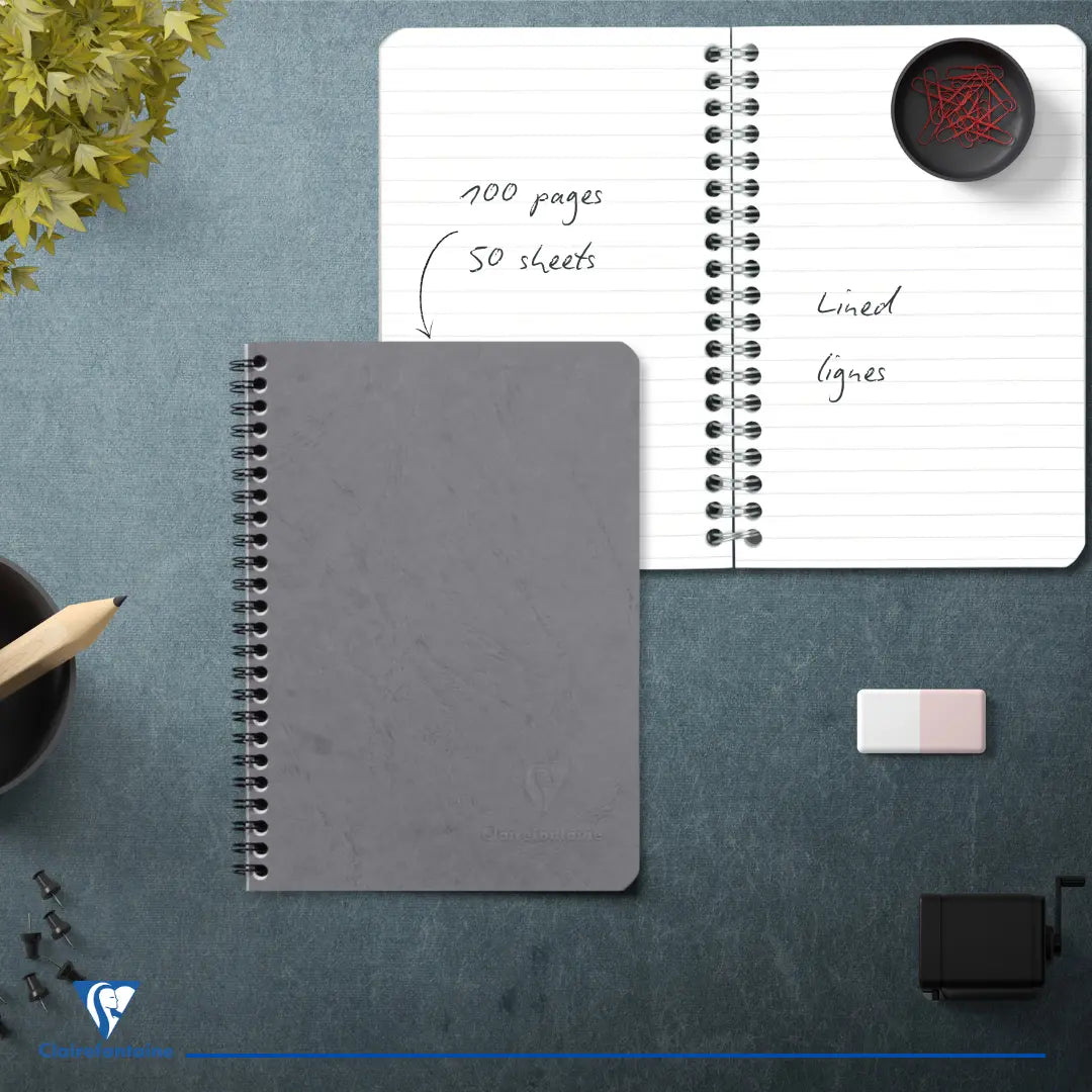 Age-Bag Wirebound Notebook Lined -Grey- A5. 100 pages 5.8x8.3in