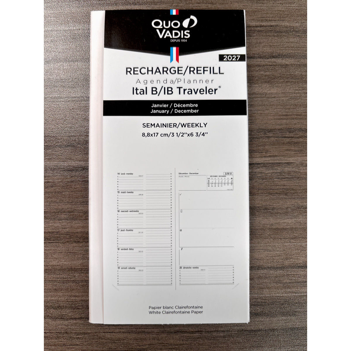 Quo Vadis IB Traveler 2027 refill insert, 3-1/2 x 6-3/4 in
