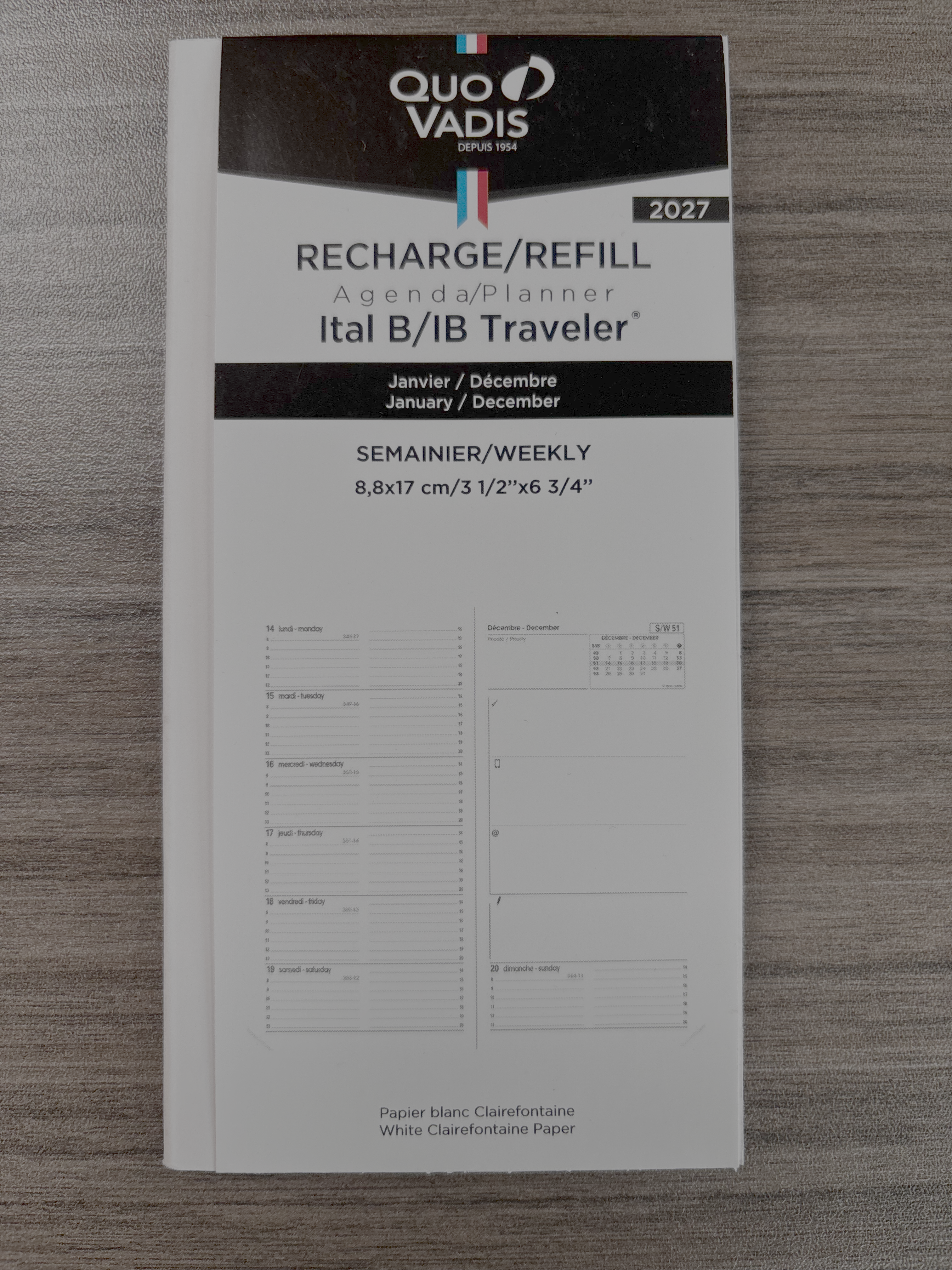 Recharge de l'agenda IB Traveler 2026
