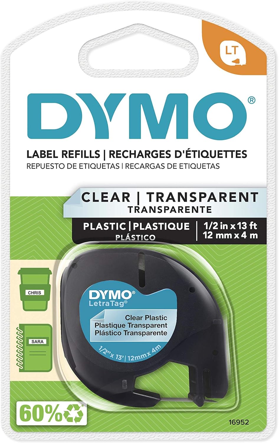 Dymo LetraTag Tape Cartridge – ½" Black on White (91331)