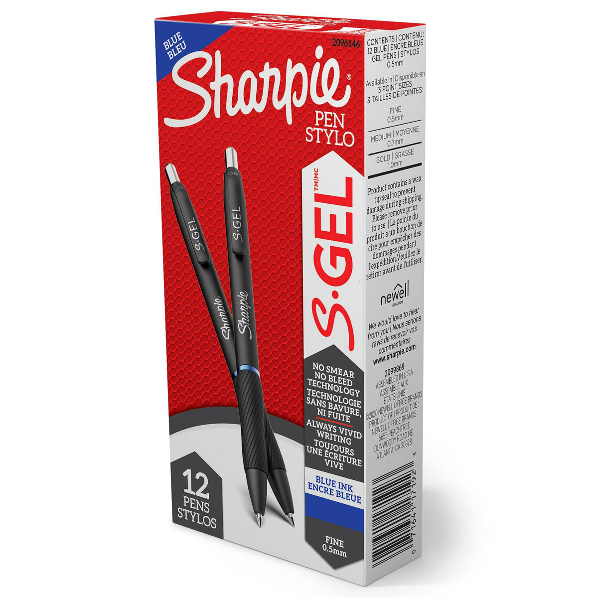 Sharpie S-Gel gel pens box of 12, 0.5 mm fine, blue ink