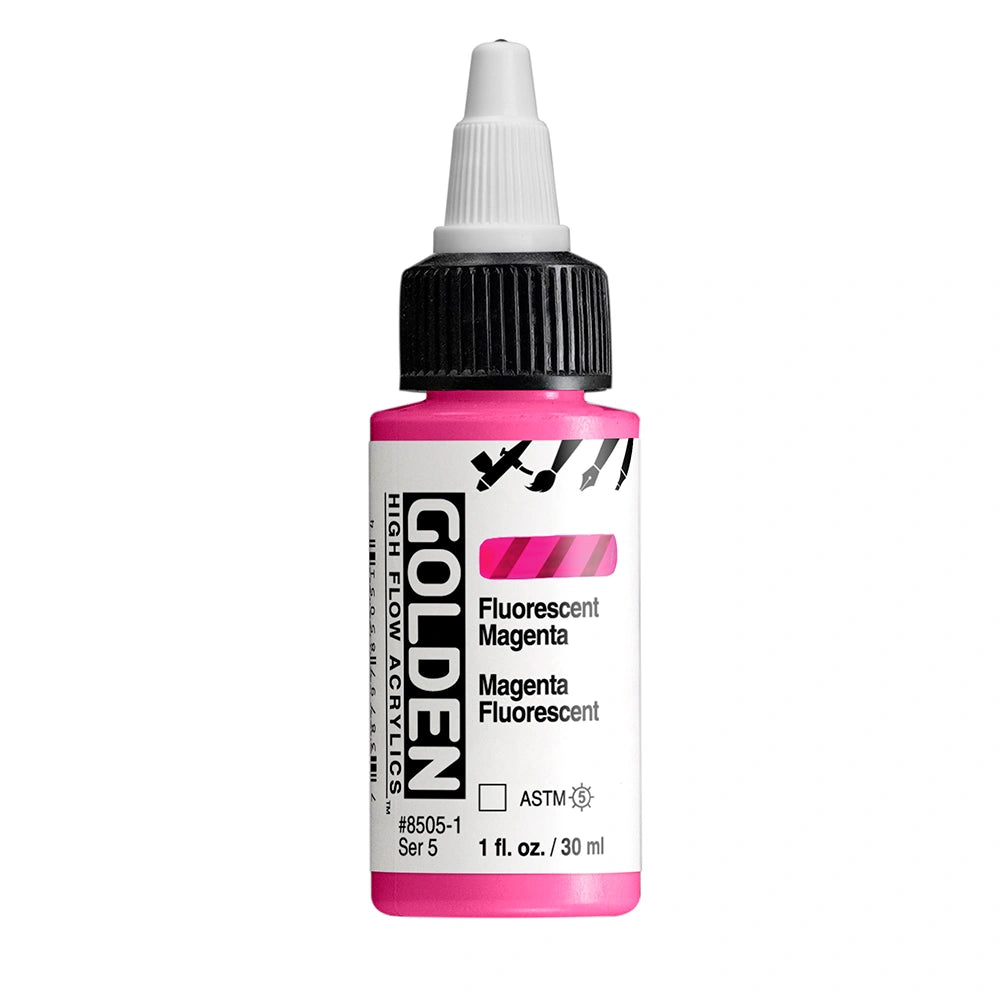 Golden High Flow Acrylic Fluorescent Magenta, 1 oz (30 ml) bottle