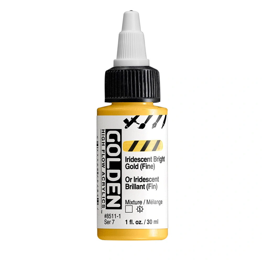 Golden High Flow Acrylic Iridescent Bright Gold (Fine), 1 oz (30 ml) bottle