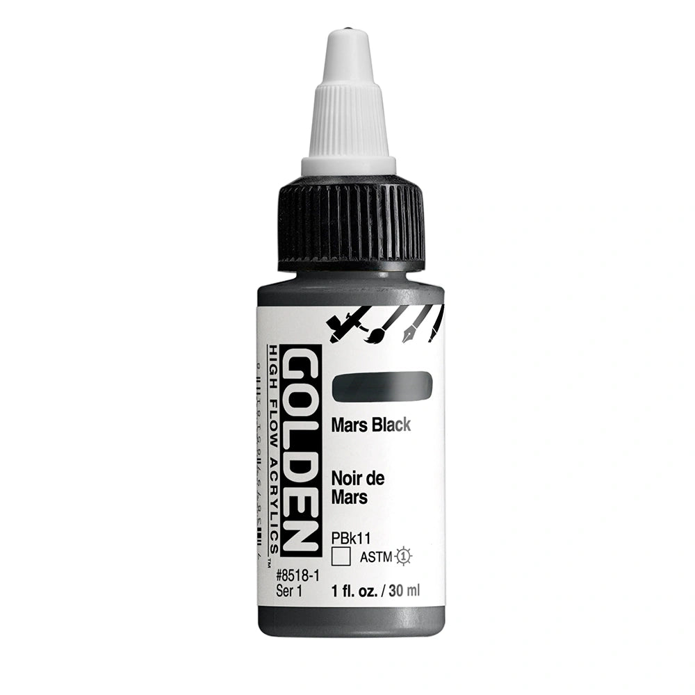 Golden High Flow Acrylic Mars Black, 1 oz (30 ml) bottle