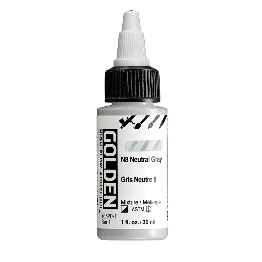 Golden High Flow Acrylic Neutral Gray N8, 1 oz (30 ml) bottle