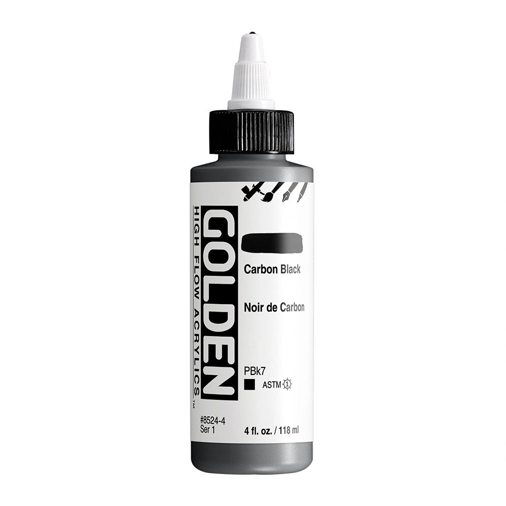 Golden High Flow Acrylic Carbon Black, 4 oz (118 ml) bottle