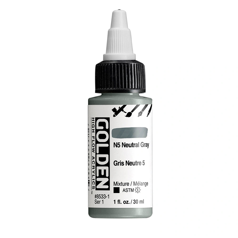 Golden High Flow Acrylic Neutral Gray N5, 1 oz (30 ml) bottle