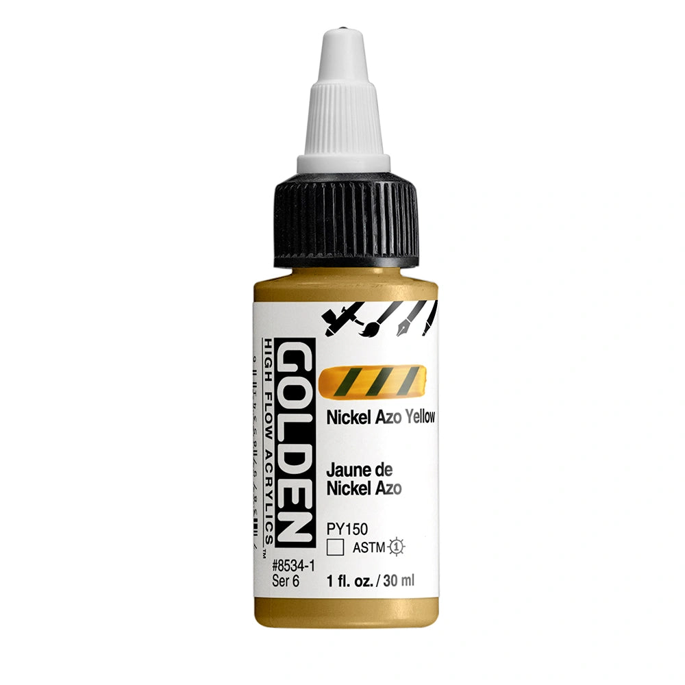 Golden High Flow Acrylic Nickel Azo Yellow, 1 oz (30 ml) bottle